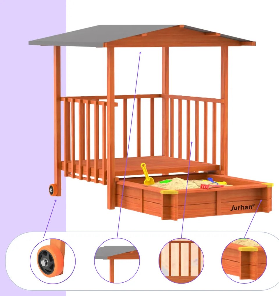 Pieskovisko s verandou SUNNY, 130x130x143cm, hnedá/šedá Jurhan