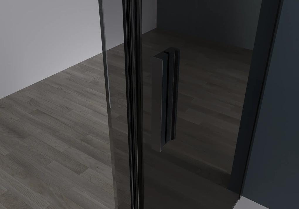 Cerano Santoro, sprchovací kút s posuvnými dverami 100(dvere) x 100(stena) x 195 cm, 6mm šedé sklo, čierny profil, CER-CER-425095