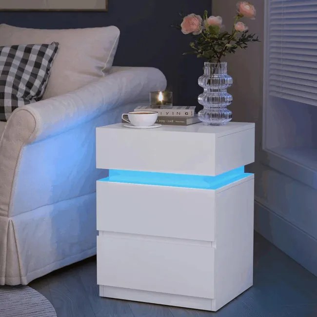 Nočný stolík s LED osvetlením, biely ANT-E1163 WT