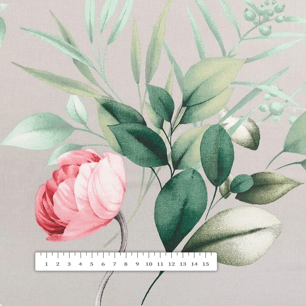 Biante Bavlnená obliečka na vankúš s lemom Sandra SA-452 Ružové kvety na sivom 30 x 50 cm