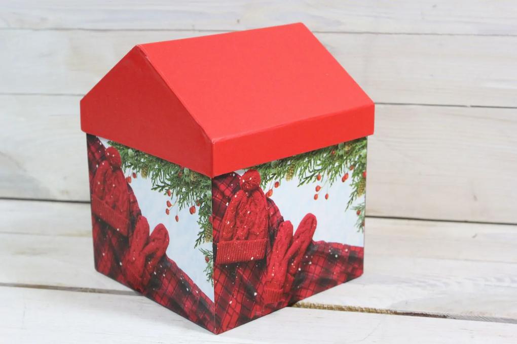 Ozdobná krabica domček s vianočným motívom 1. (14x17,5x14 cm)