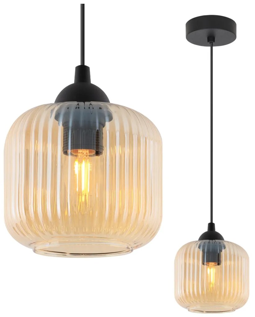 Závesné svietidlo Riffle, 1x medové sklenené tienidlo