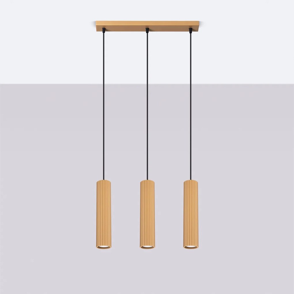 Závesné svietidlo Karbon, 3x zlaté kovové tienidlo