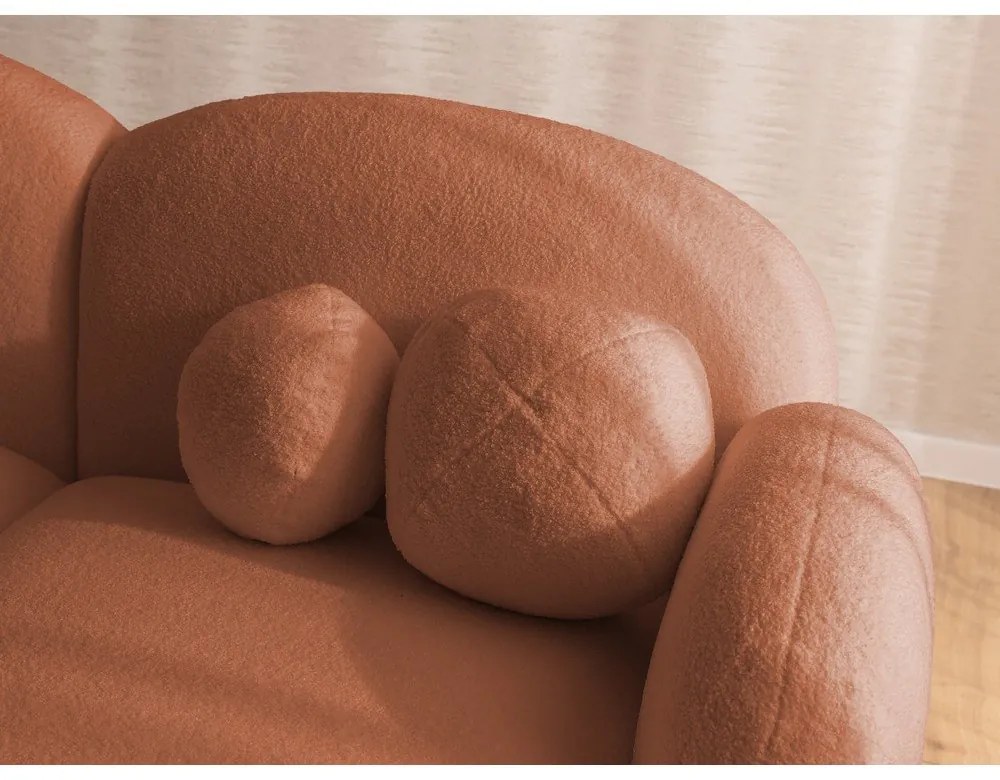 Terakotová rohová pohovka z textílie buklé (pravý roh/s leňoškou) Orbit – Ropez