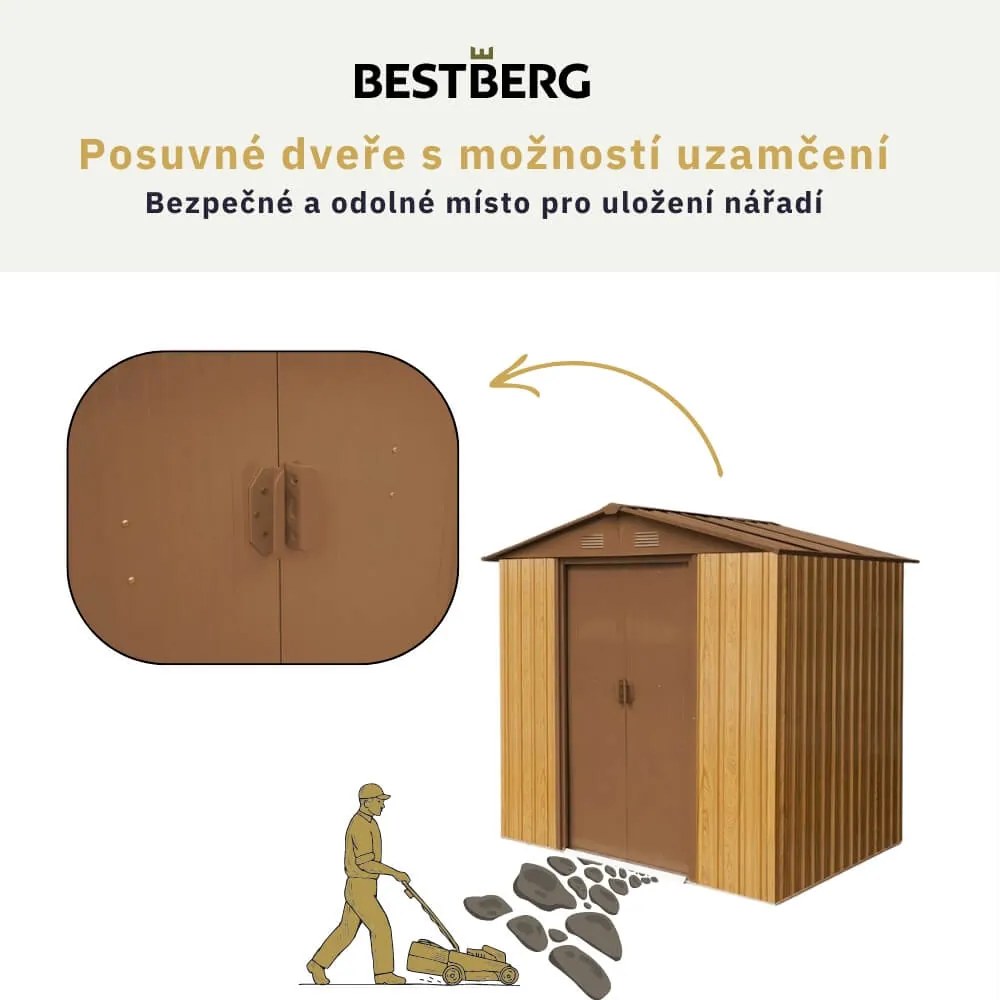 Záhradný domček BestBerg ZDB-9D / 9 m² / 279 x 324 x 211 cm / červené drevo / hnedá