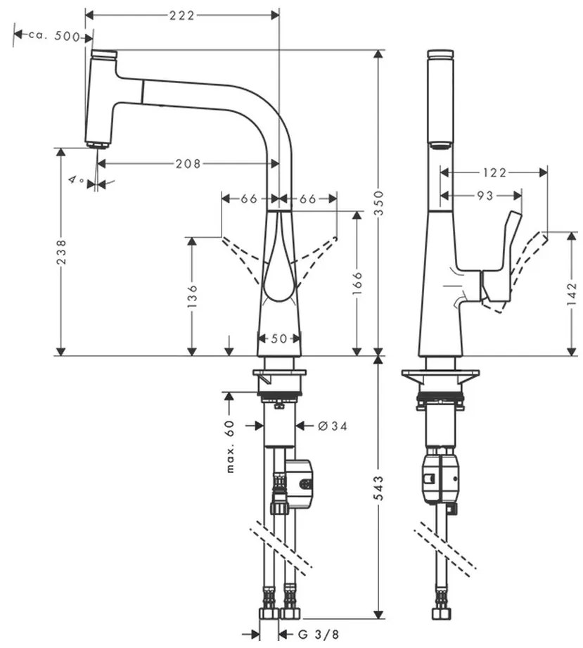 Hansgrohe Metris Select, drezová batéria s výsuvnou koncovkou, chrómová, HAN-14857000