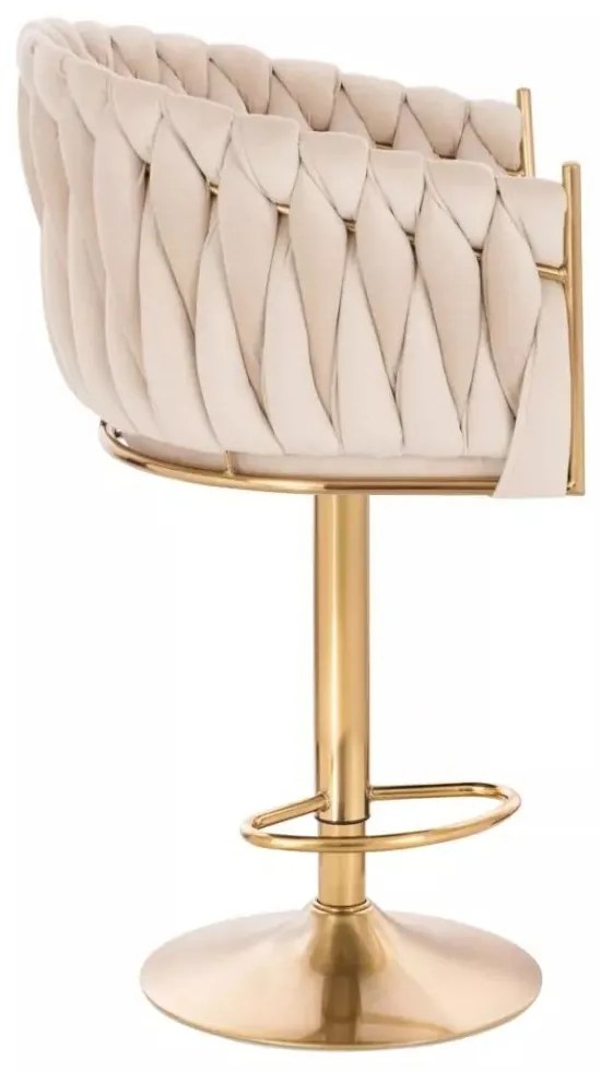 LuxuryForm DESIGN Barová stolička NORDEN VELUR na zlatom tanieri - krémová