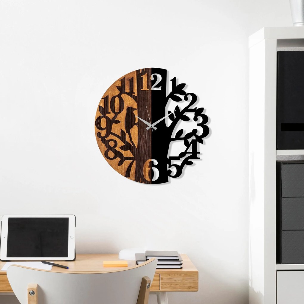 Dekoratívne nástenné hodiny WALLIE TREE 56 cm čierne/orech