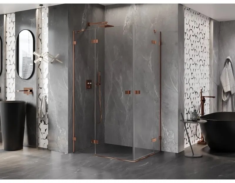 Mexen Lunar Duo, výklopný sprchový kút 115 x 100 cm, 8mm číre sklo, profil ružové zlato, 834-115L-100P-60-00