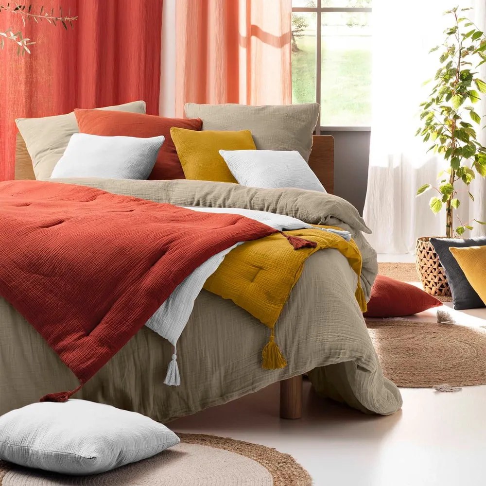 Béžové predĺžené mušelínové obliečky na dvojlôžko 240x260 cm Angelia – douceur d'intérieur