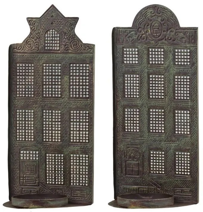 3ks mosadzný antik kovový domček na sviečku Candle Houses - 12*12*27cm