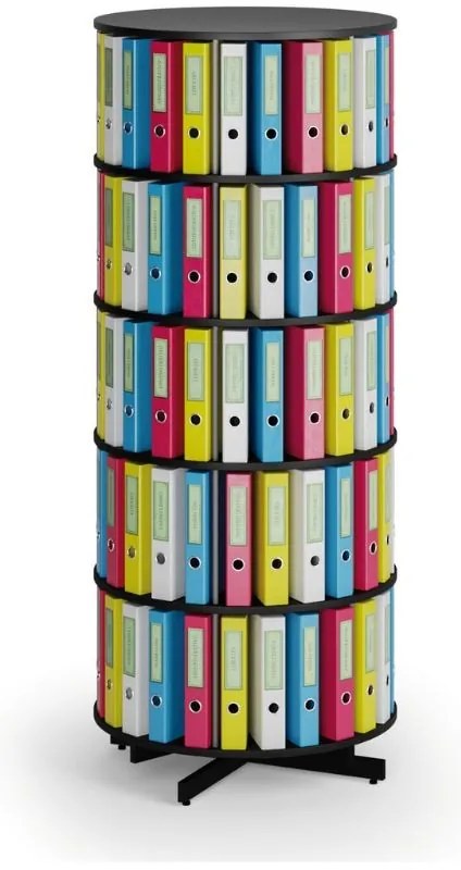 Otočný regál na zakladače, 5 poschodí, čierny