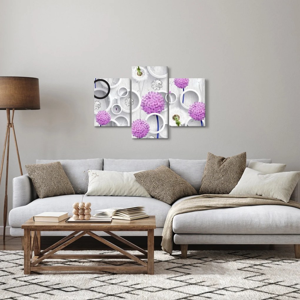 Obraz 3D abstrakcie s kruhmi a kvetinami (90x60 cm)
