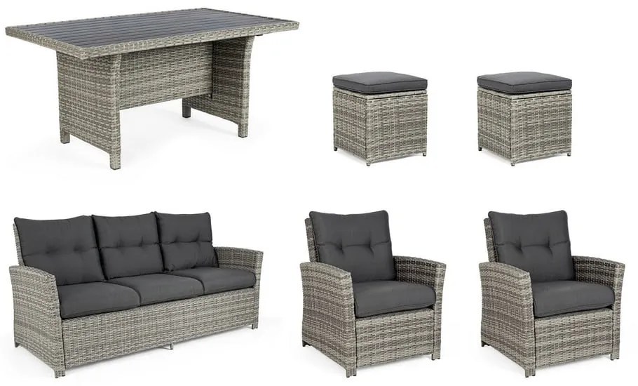 Sivá záhradná lounge súprava z umelého ratanu pre 6 Ariel – Bizzotto