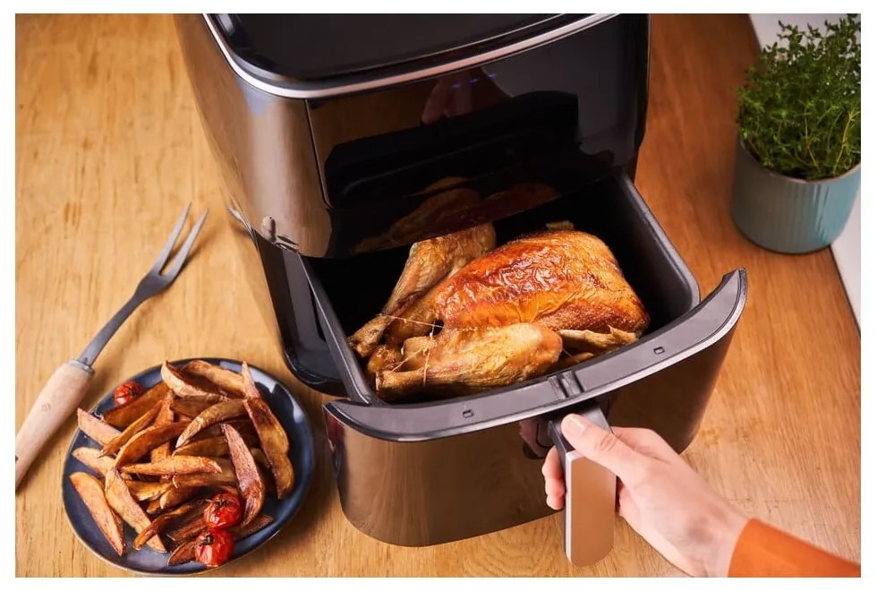 Čierna teplovzdušná fritéza EASY FRY&amp;GRILL STEAM+ FW201815 – Tefal