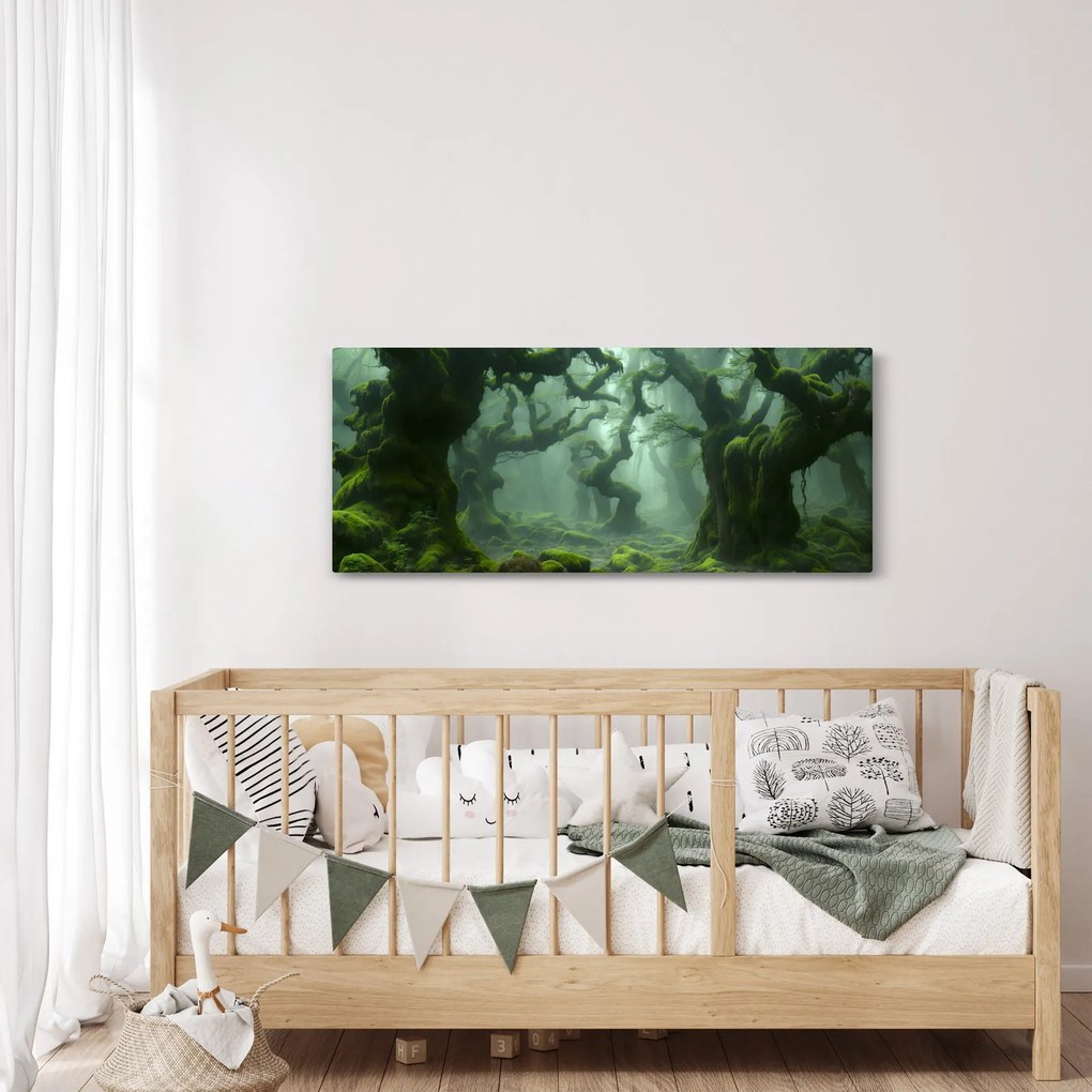 Obraz - Les prerastený machom (120x50 cm)