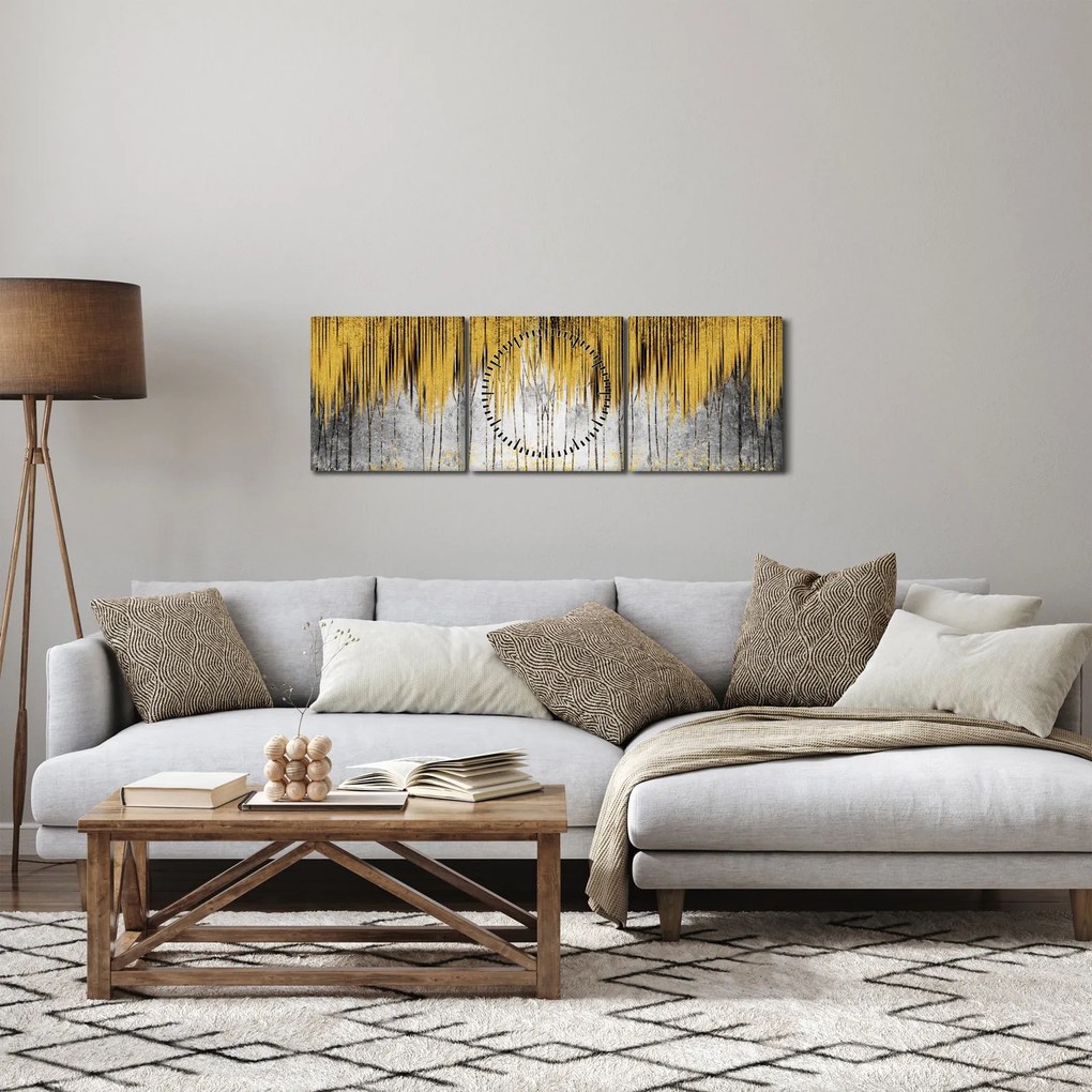 Obraz - Zlaté čiary (s hodinami) (90x30 cm)