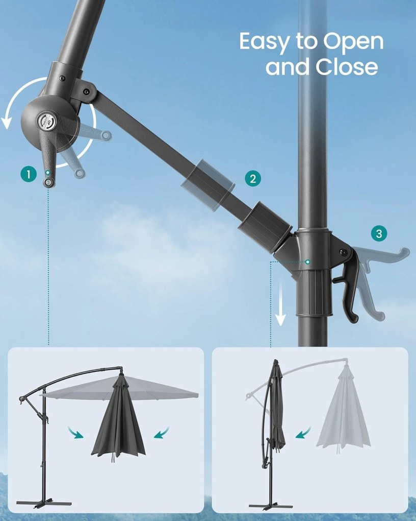 SONGMICS záhradný slnečník s konzolou, 3 m, šedý