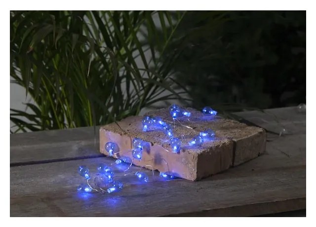 Modrá vonkajšia svetelná LED reťaz s motívom žiaroviek Star Trading Bulb, 20 svetielok