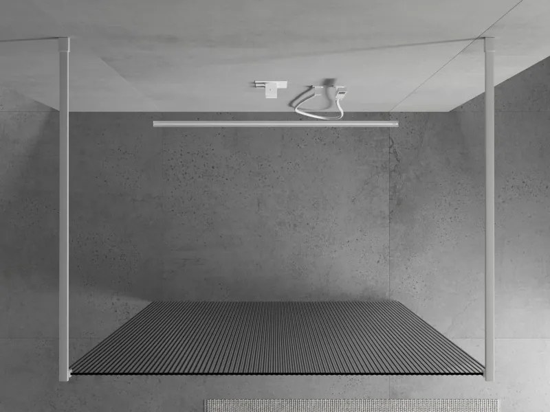 Mexen Kioto, sprchová zástena Walk-In 100 x 200 cm, 8mm sklo s rebrovým vzorom, biela profil, 800-100-002-20-09