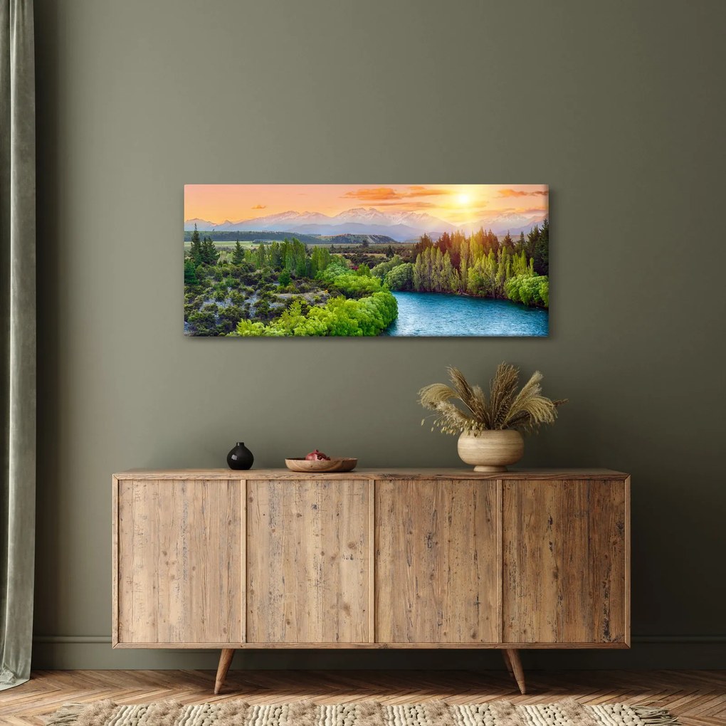 Obraz - Lesná horská krajina (120x50 cm)