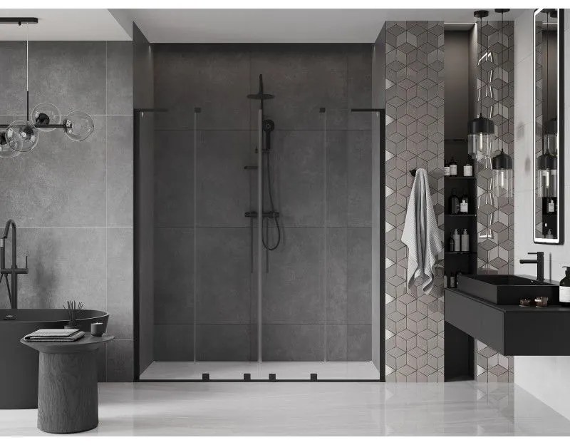 Mexen Velar L Duo, posuvné sprchové dvere do otvoru 180 cm, 8mm číre sklo, čierna matná, 871-180-003-02-70