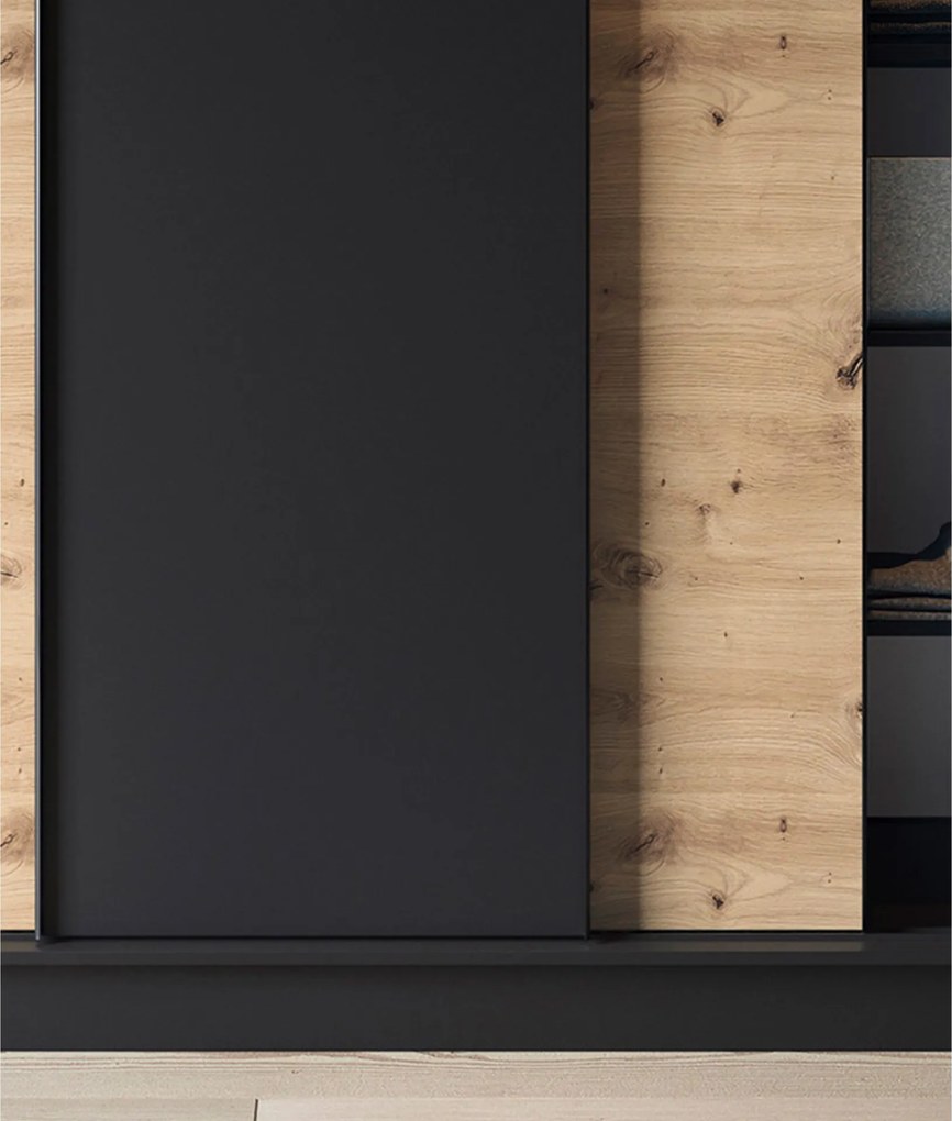 Šatní skříň Esville 180 cm dub Artisan/černá