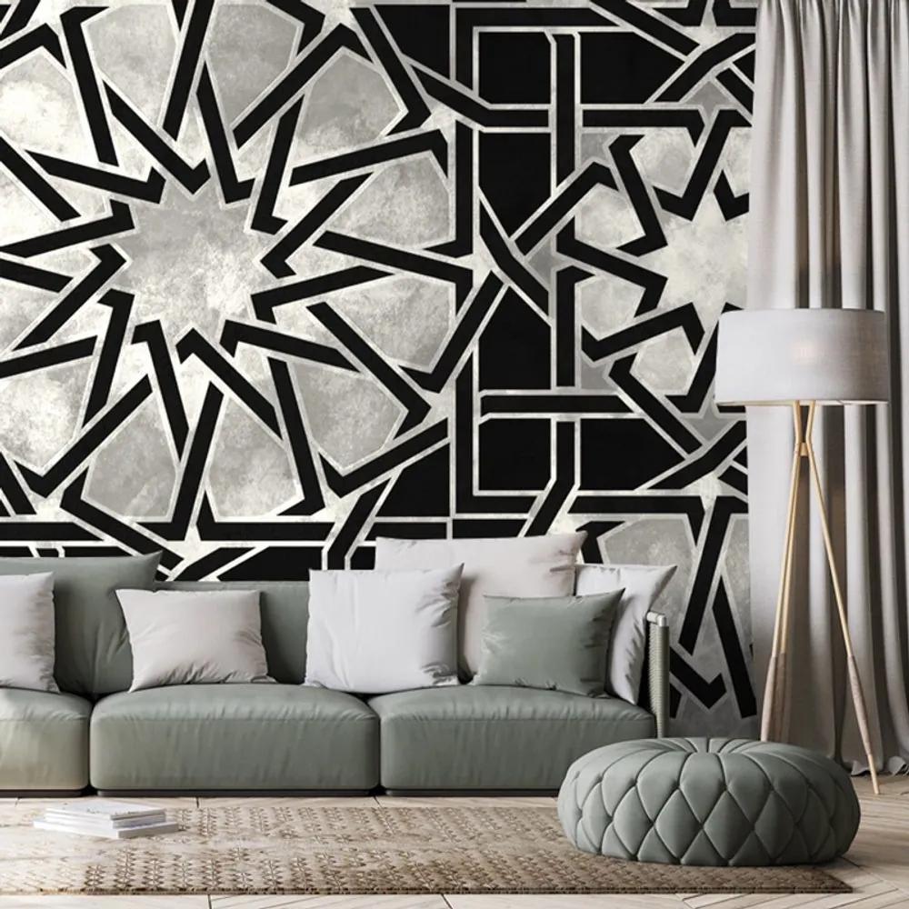 Tapeta orientálna mozaika v čiernobielom - 300x200