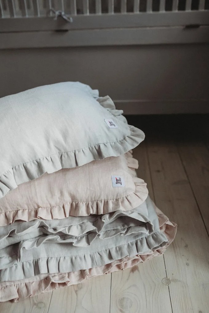Bellamy Ľanový set paplóna a vankúša do postieľky DUSTY PINK, vel. S