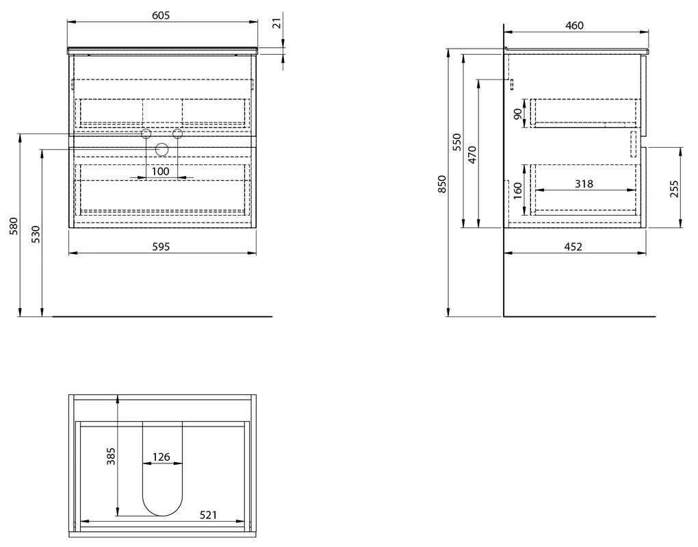 Aqualine Aqualine, PANEDA umývadlová skrinka 59,5x55x45,2cm, biela, PN260