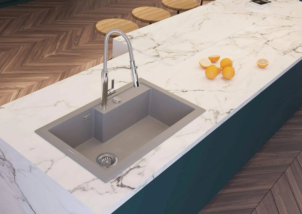 Deante Eridan, granitový drez na dosku 800x500x214 mm, 3,5" + priestorovo úsporný sifón, 1-komorový, šedá, DEA-ZQE_S10B