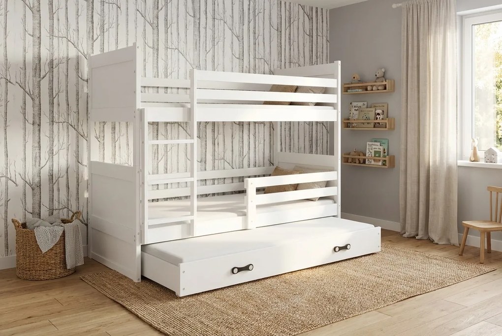 Poschodová posteľ s prístelkou RICO 3 200x90 Biela