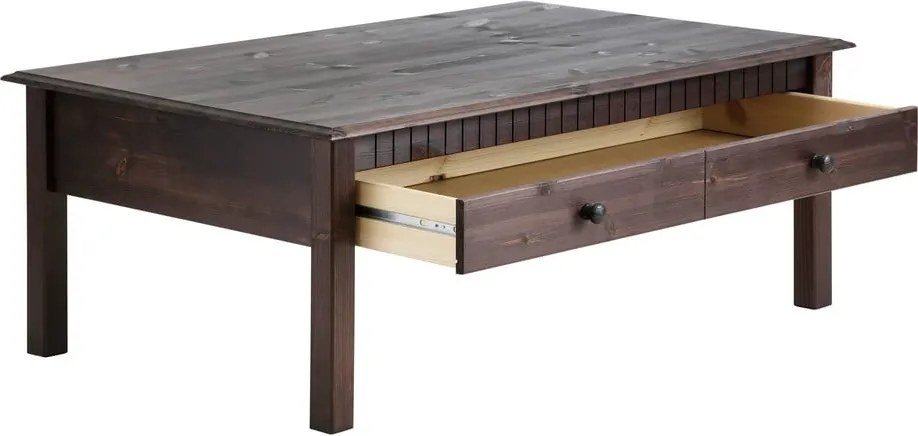 Tmavohnedý konferenčný stolík z masívneho borovicového dreva s 2 zásuvkami Støraa Linda