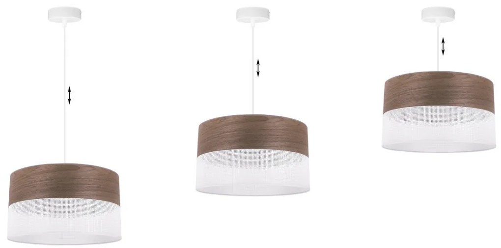 Závesné svietidlo Wood, 1x hnedá orechová dýha/biele PVC tienidlo, (fi 35cm)