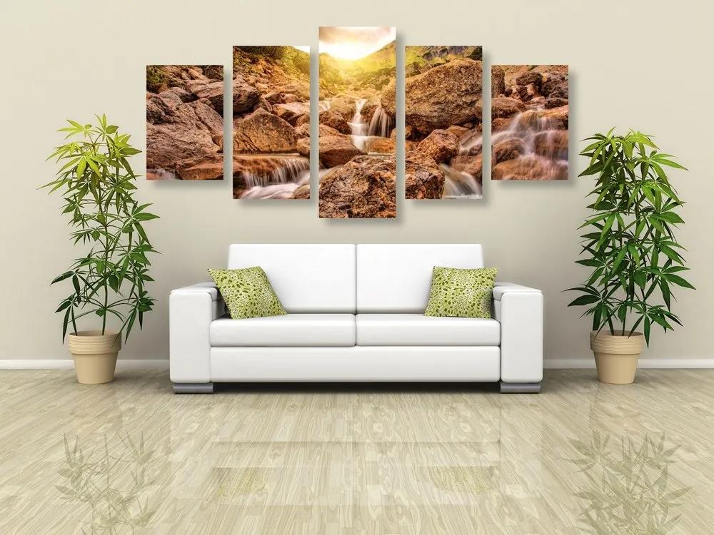 5-dielny obraz vysokohorské vodopády - 200x100