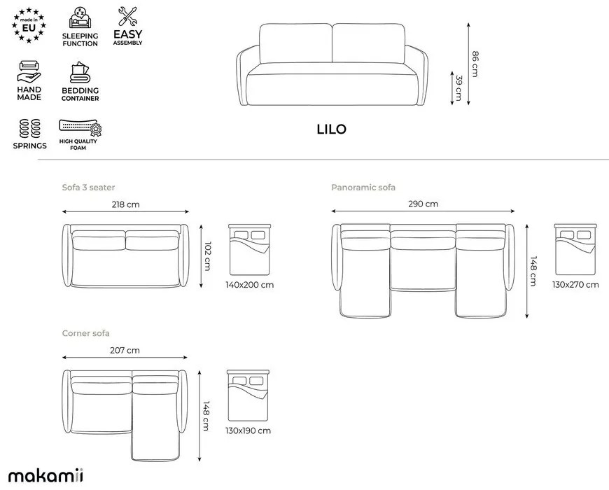 Krémová ženilková rozkladacia/s úložným priestorom pohovka 218 cm Lilo – Makamii