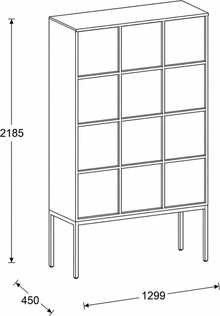 Kancelárska skriňa FRAME, čierna podnož, 12x dvere, 1299 x 450 x 2185 mm, PUSH-lock, biela