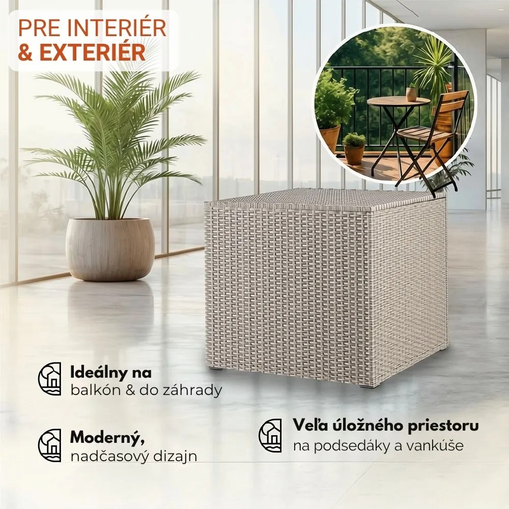 Polyratanový úložný box RICCO, 318L, 75x75x70cm, krémová Casaria