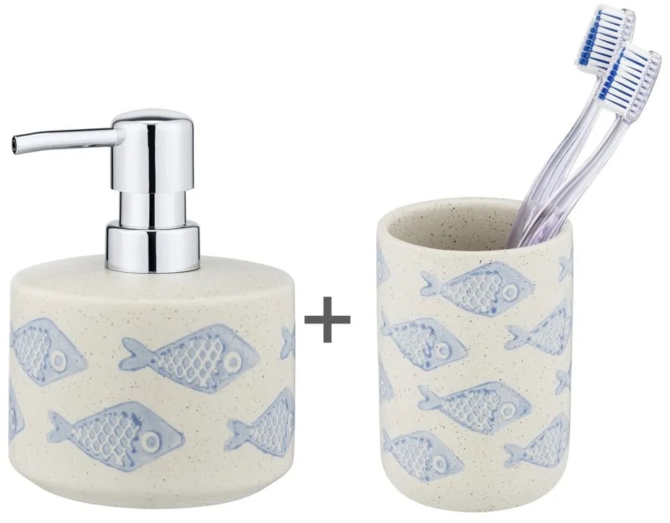 Bielo-modrá keramická súprava doplnkov do kúpeľne Aquamarin – Wenko