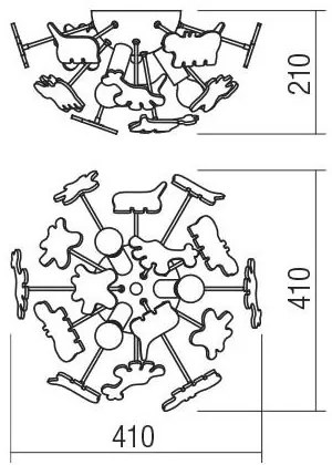 Redo 04-514-Detské stropné svietidlo SAFARI 3xE14/28W/230V pr. 41cm pestrofarebné