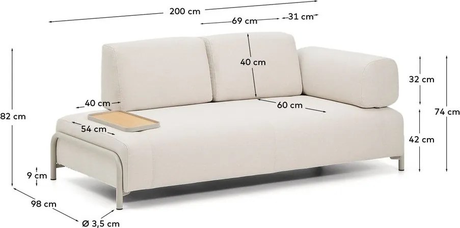 Béžová ženilková pohovka 200 cm Compo – Kave Home