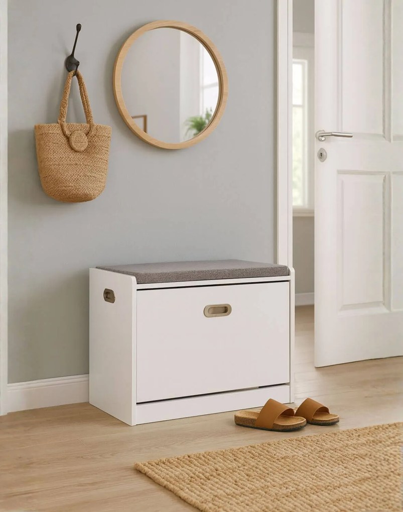 Skrinka na topánky so sedákom Duna, biela