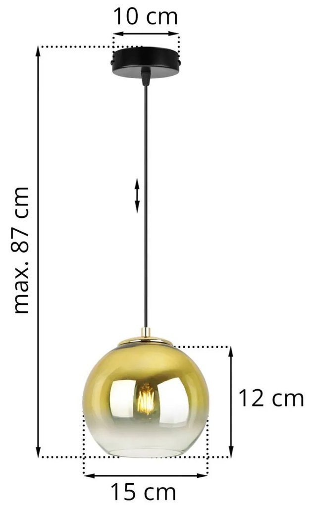 Závesné svietidlo BERGEN GOLD, 1x zlaté/transparentné sklenené tienidlo (fi 15cm)