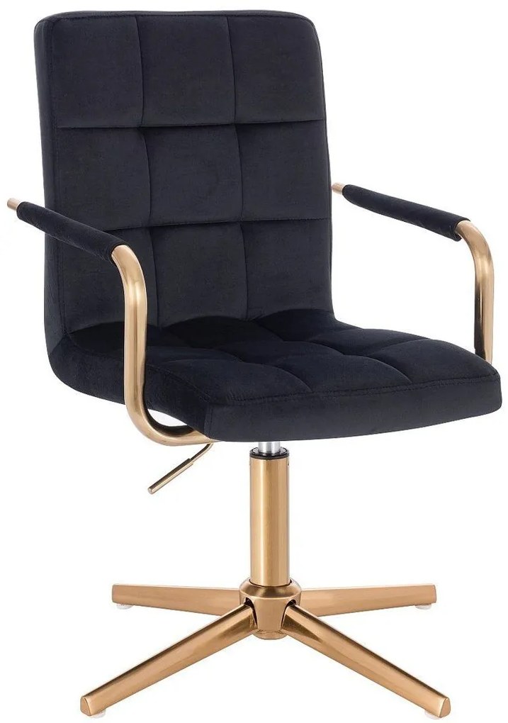 LuxuryForm DESIGN Otočná stolička VERONA GOLD VELUR na zlatom kríži - čierna