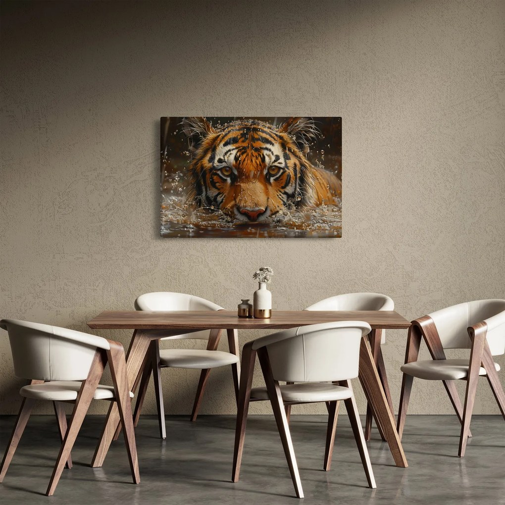 Obraz - Portrét tigra vo vode (90x60 cm)