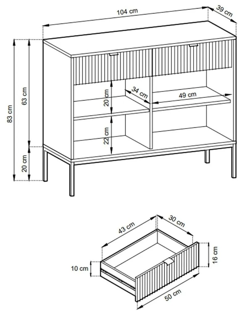 KOMODA VIGGO ČIERNA MATNÁ 104 cm