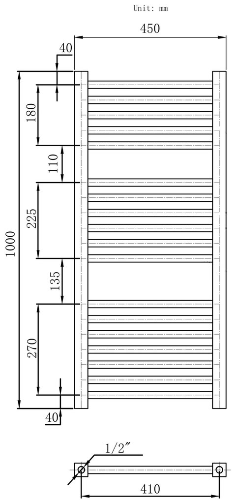 Erga Proper, vykurovacie teleso 1000x450 mm, 521W, čierna, ERG-LAV-PROP-10045-BK