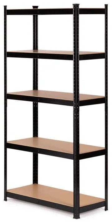 Regál čiernej farby s 5 policami  Hĺbka 30 cm