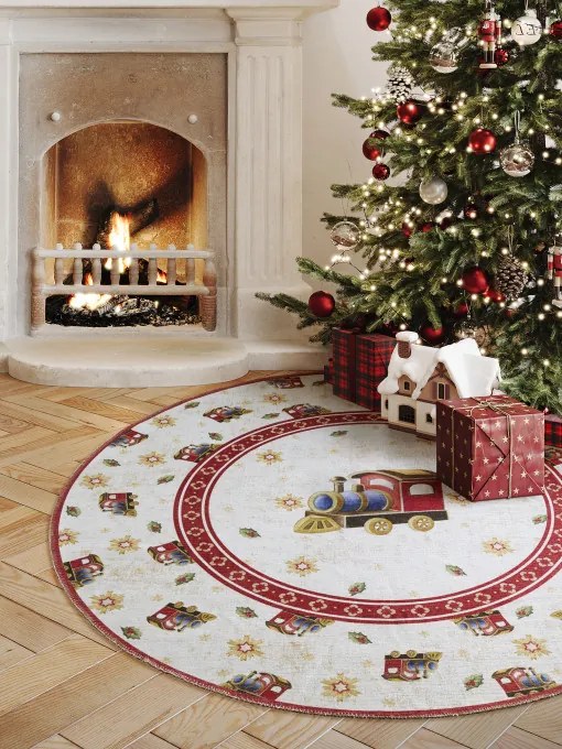 Koberec Toy's Delight Villeroy & Boch Christmas Train krémový / červený kruh