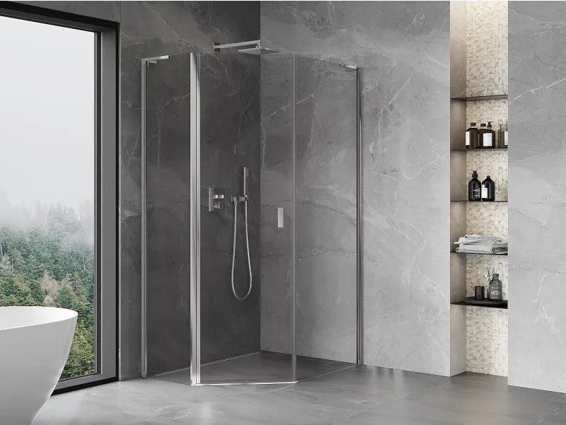 Mexen Mist L, päťuholníkový sprchový kút s krídlovými dverami, 80 x 90 cm, 8mm číre sklo, chrómový profil, 8A8L-080-090-01-00